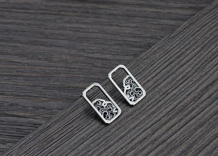 FNJ FLower Square Earrings 925 Silver Original Pure S925 Sterling Silver Stud Earring for Women Jewelry Good Luck Cloud