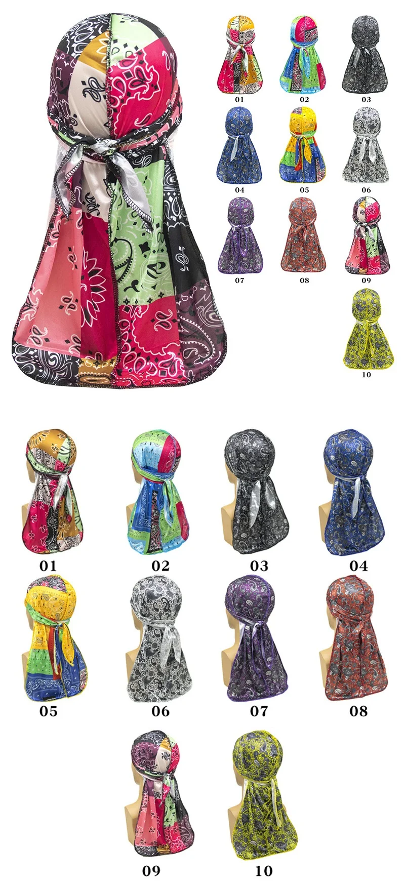 New Fashion Printed Pirate Hat Wholesale Soft Hip Hop Silky Durags And Bonnets For Men Women