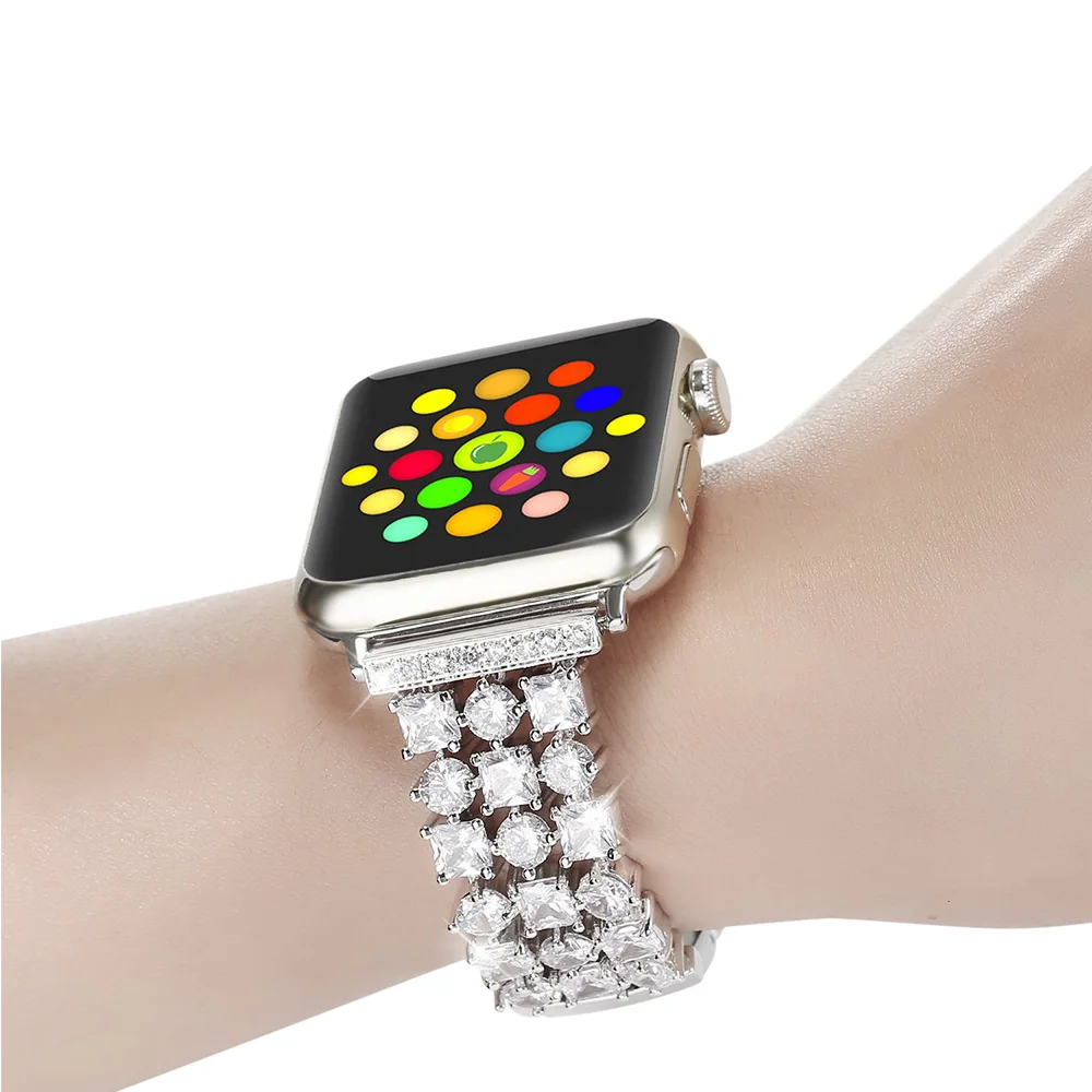 sliver Ремешок для Apple Watch, серия 5, 4, 40 мм, 38 мм, роскошный бриллиантовый браслет, женские чешские Стразы, нержавеющая сталь, для iWatch, ремешок 44 мм - Цвет ремешка: sliver