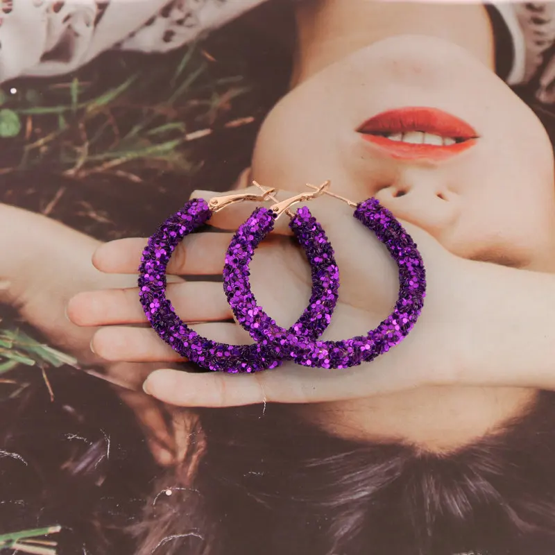 purple Oorbellen Новинка, кольца, серьги из смолы для женщин, серьги-кольца, модные ювелирные изделия с блестками, подарок - Окраска металла: purple