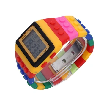 

Multi-Color Block Brick Style Wrist Watch with LED Night Light - Yellow
