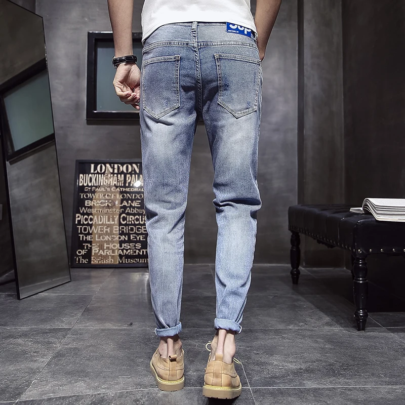 Mannen режим Винтаж Рваные джинсы облегающие скини молния джинсовые Broek Vernietigd Verzwakte Broek краткое Afdrukken Broek джинсы Hombre