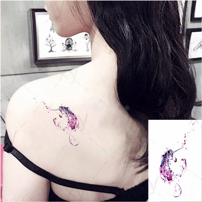 

Waterproof Temporary Tattoo Sticker Unicorn Fake Tatto Flash Tatoo Tatouage Wrist Foot Hand Arm For Girl Women Men