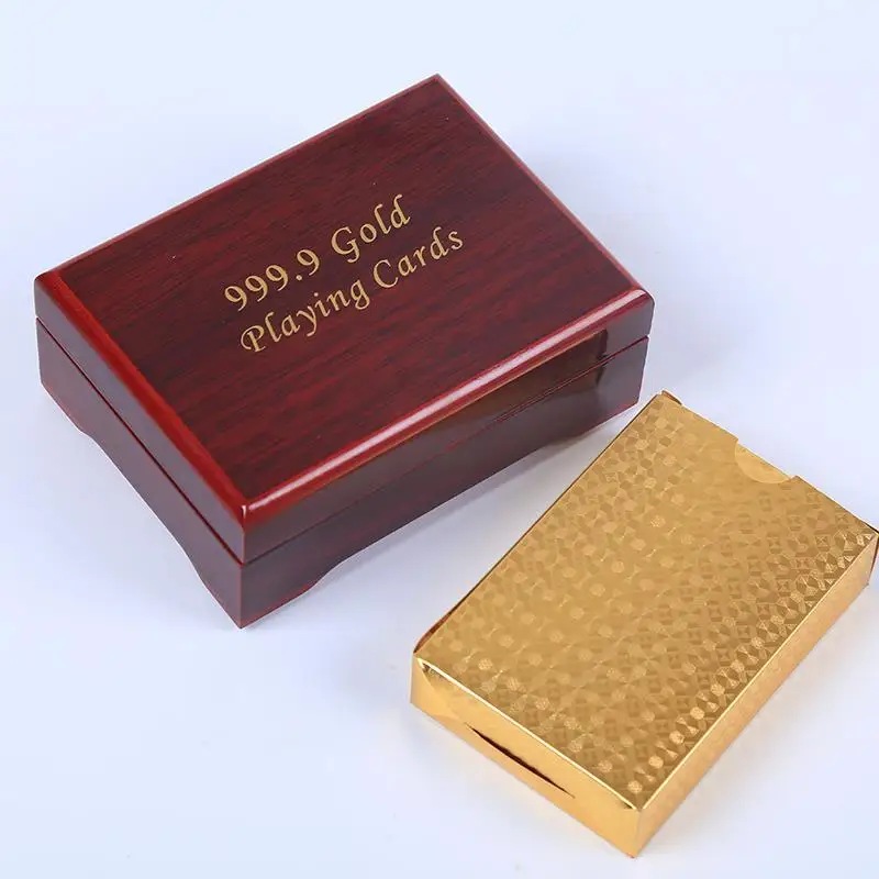 24K позолоченные настольные игральные карты с покрытием из фольги, хорошая деревянная вешалка, коробка, роскошная сетка, полный покер, палубные, чистые вечерние, подарок