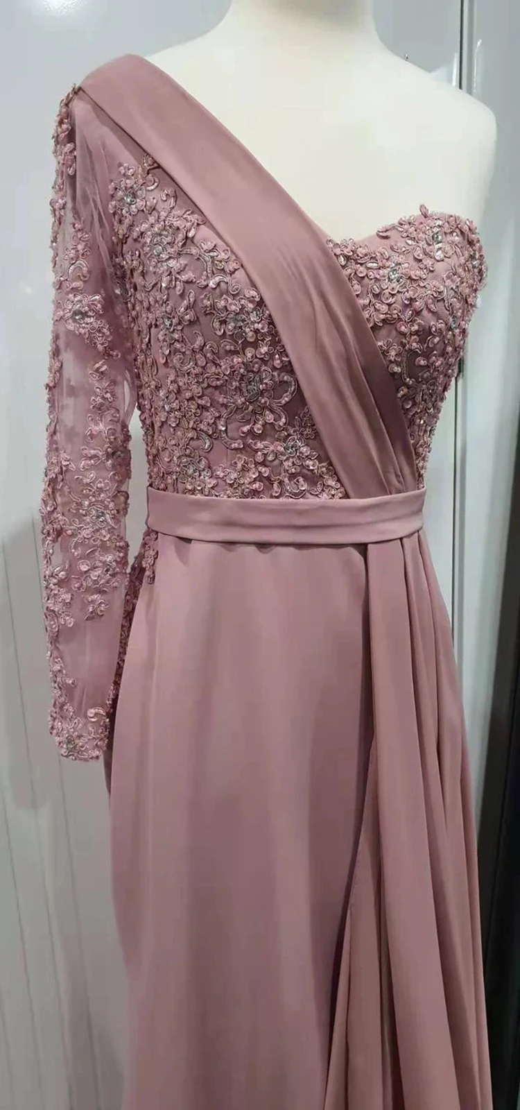 

One Shoulder Wedding Party Dress Long Sleeve 2021 Vestido De Festa Long Evening Prom Dress