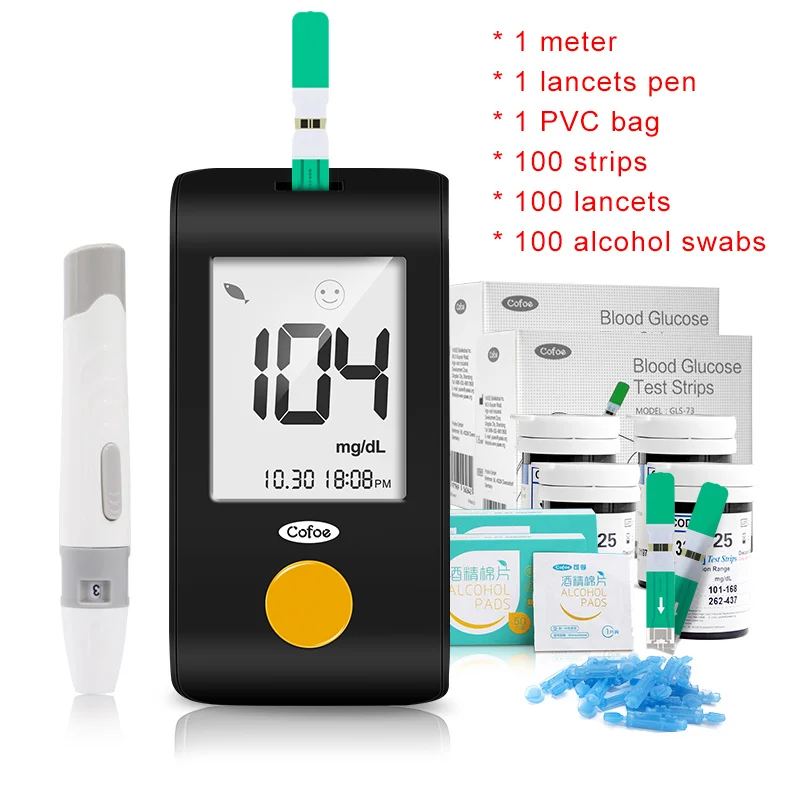 Yiling meter 100test Глюкометр для диабета Cofoe Yice, измеритель уровня сахара в крови, медицинский глюкометр и тест-полоски для глюкозы в крови и ланцет, измеритель сахара в крови - Цвет: Yiling meter 100test