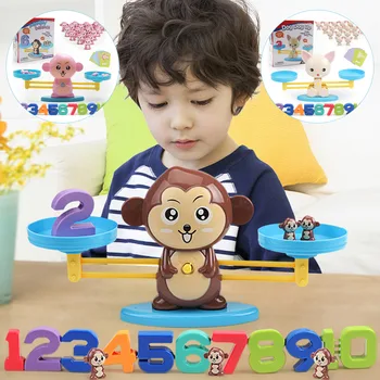 

60pcs Kids Balance Scale Math Toy Cartoon Monkey Math Cards Number Blocks Learn Add and Subtract Math Match Game Educational Toy