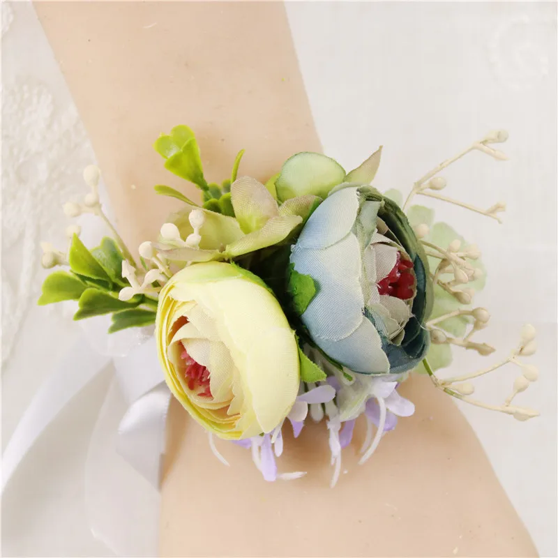 wrist corsage-D Букет невесты Мода Высокое качество для девочек наручные корсаж свадебная бутоньерка искусственный Шелковая Роза украшение для свадьбы с декоративным цветочным рисунком и ленточной перемычкой под пальцы браслет для выпускного вечера вечерние свадебные бутоньерка - Цвет: wrist corsage-D
