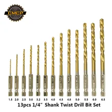 13 шт. набор сверл из быстрорежущей стали с титановым покрытием для металлических электроинструментов, аксессуары для сверл с шестигранным хвостовиком 1/4 дюйма