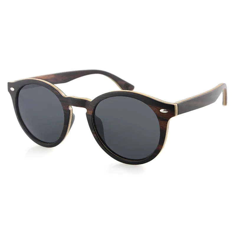 

Dropshipping Retro Polarized Gray Lens CAT Eye Black Ebony Laminated Wood Grain Frames Designer Sunglasses for Women