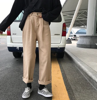 

Bf Style Khaki Women Jeans Wide Leg High Waist Loose Trousers