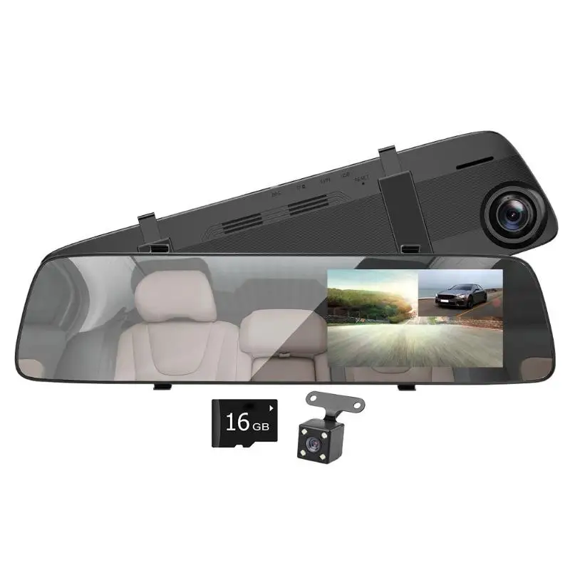 Anytek A5+ Автомобильное зеркало заднего вида DVR Dashcam 4," Full HD 1080P видеорегистратор с двумя объективами 120 широкоугольная камера ночного видения - Название цвета: With Camera 16G Card