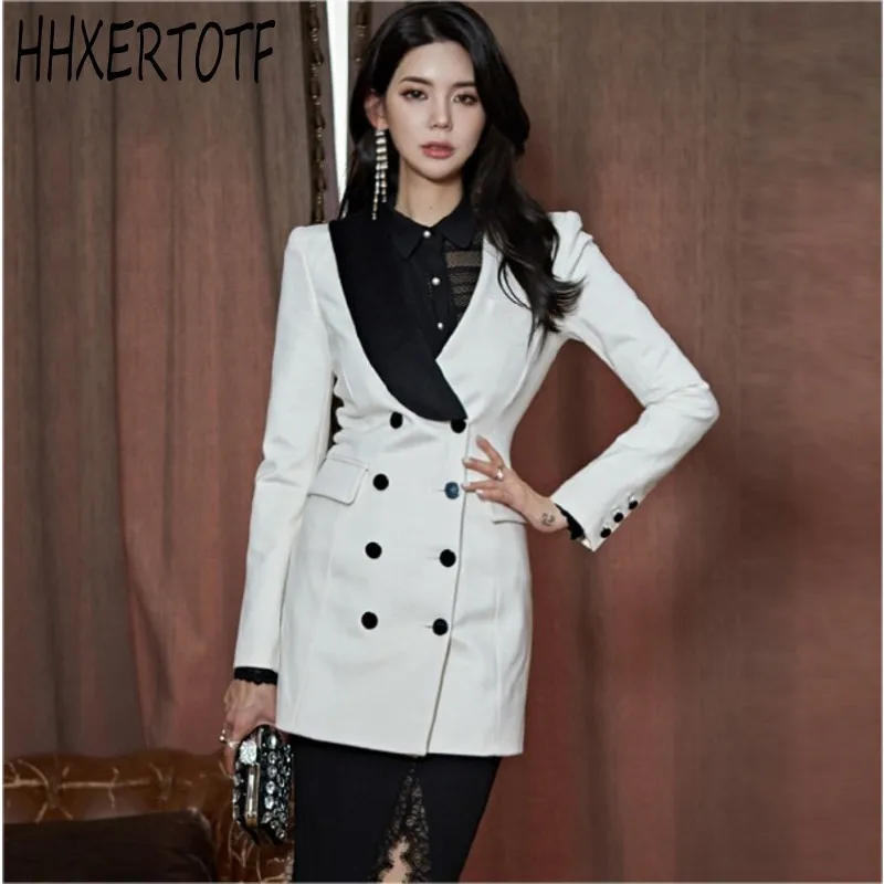 spring autumn long coat female new Korean temperament package hip long sleeve double breasted jacke - Цвет: as picture