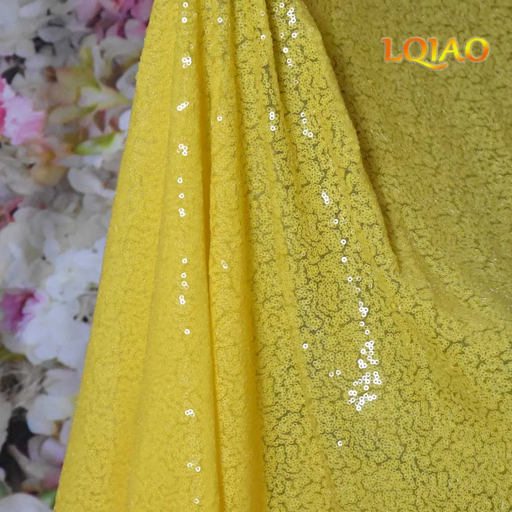 

1yard Yellow Sequin Fabric Tissu Paillette Embroidered Mesh Knit Sequin Lace Fabric for Dress Wedding Decoration/Table Cloth