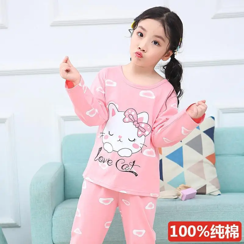

CHILDREN'S Pajamas Girls Spring And Autumn Thin Pure Cotton Long-sleeve Suit Kids GIRL'S Baby Big Kid Cartoon Tracksuit