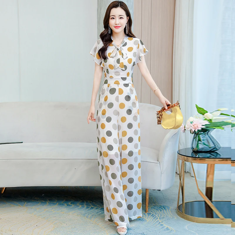 Vintage Polka Dot Jumpsuit Women Short Sleeve Overalls Summer Office Lady Casual Long Jumpsuit Romper Vintage Polka Dot Jumpsuit Women Short Sleeve Overalls Summer Office Lady Casual Long Jumpsuit Romper