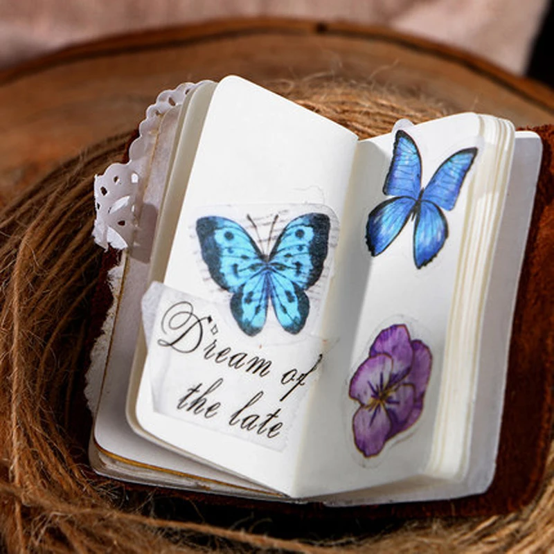 100 pcs /Roll Montain Pick Travel Butterfly Mushroom Flower DIY Decorative Masking Tape Diary Album Stickers
