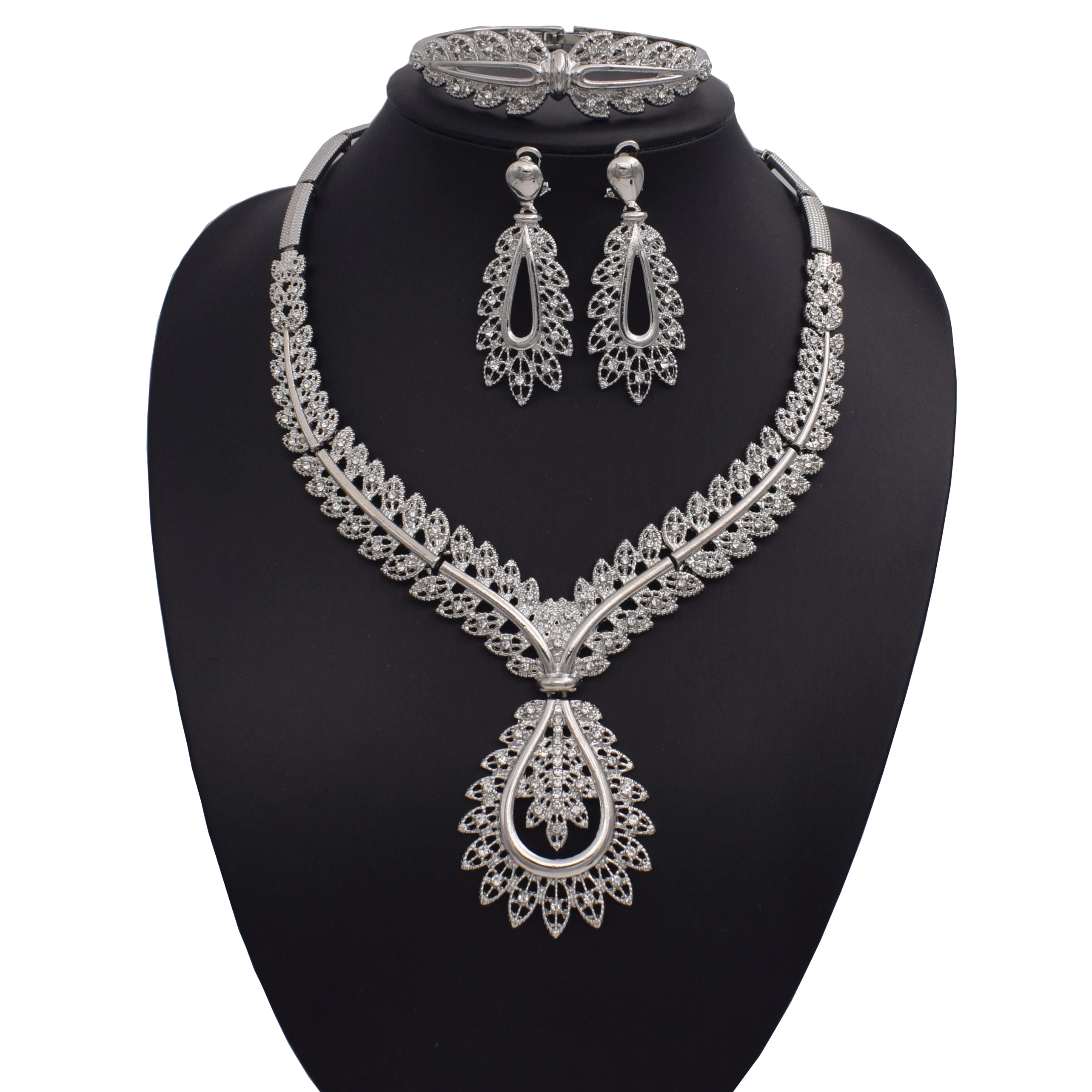 Nigerian jewelry set for women african beads silver/gold bridal crystal jewelry sets Wholesale for wedding necklace jewellery