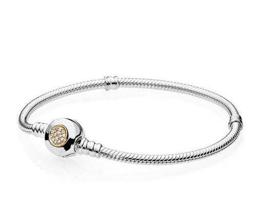 

New Original 925 Sterling Silver Bracelet Momemts Two-tone Signature Snake Chain Bracelet Fit Women Bead Charm Fahsion Jewelry