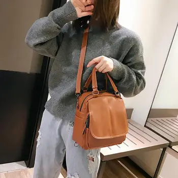 

PU Leather Student Backpacks Women Girls Casual Simple Travel Dual Shoulder Schoolbag Ladies Solid Small Knapsack