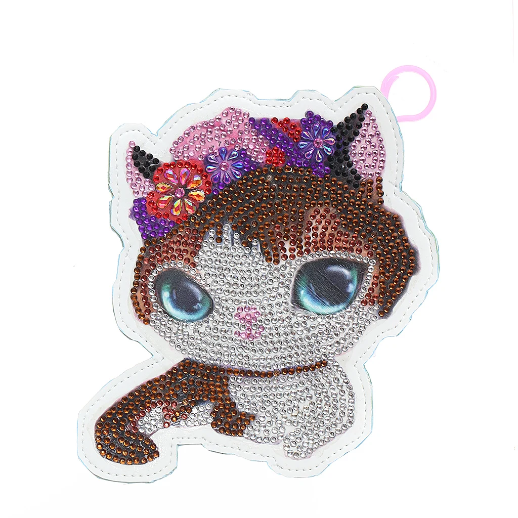 DIY Full Drill Diamond Painting Cross Stitch Wallet Bag Cute Purse Kitten Pattern Keychain Pendants Xmas Gift for Girls Kids