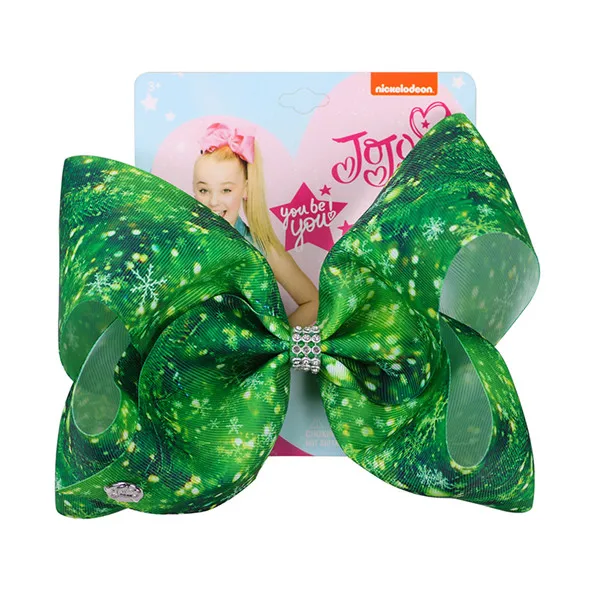 Зеленый " Большой Jojo Siwa банты шпилька ручной работы Снежинка волосы банты для девочек ленты узел Jumbo подарок на день Святого Валентина - Цвет: Зеленый