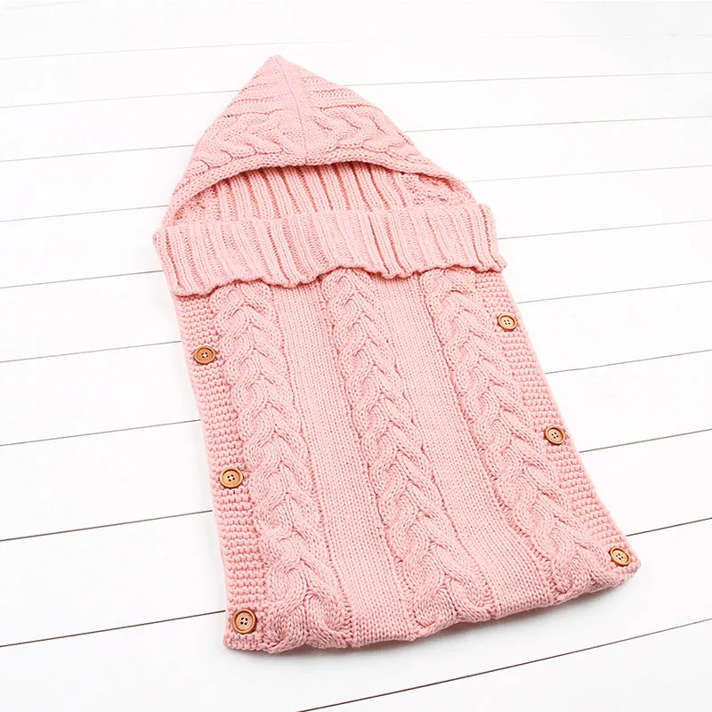 Baby Sleeping Bags Envelope Winter Kids Sleepsack Footmuff For Stroller Cotton Knitted Sleep Sack Blanket Newborn Swaddle Wrap - Цвет: pink