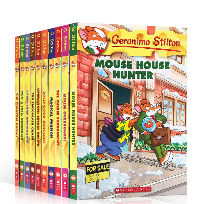 Geronimo-10 libros de historia con imagen en inglés, Stilton 61-70, Humor, aventura, explorar Brave, cómic, historia de padres e hijos