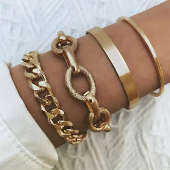 Heavy Metal Big Thick Chain Bracelet Set Women Retro Geometric Metal Twist Chain Bangles Bracelet Fashion Jewelry 2