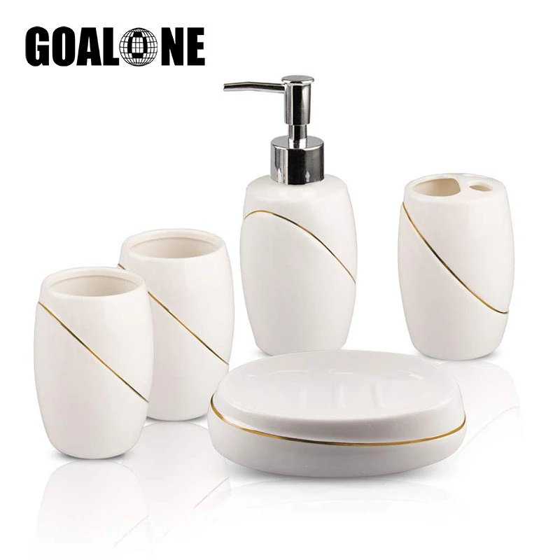 5PCS Bathroom Accessories Set Soap Dispenser Toothbrush Holder Tumbler Soap Dish 