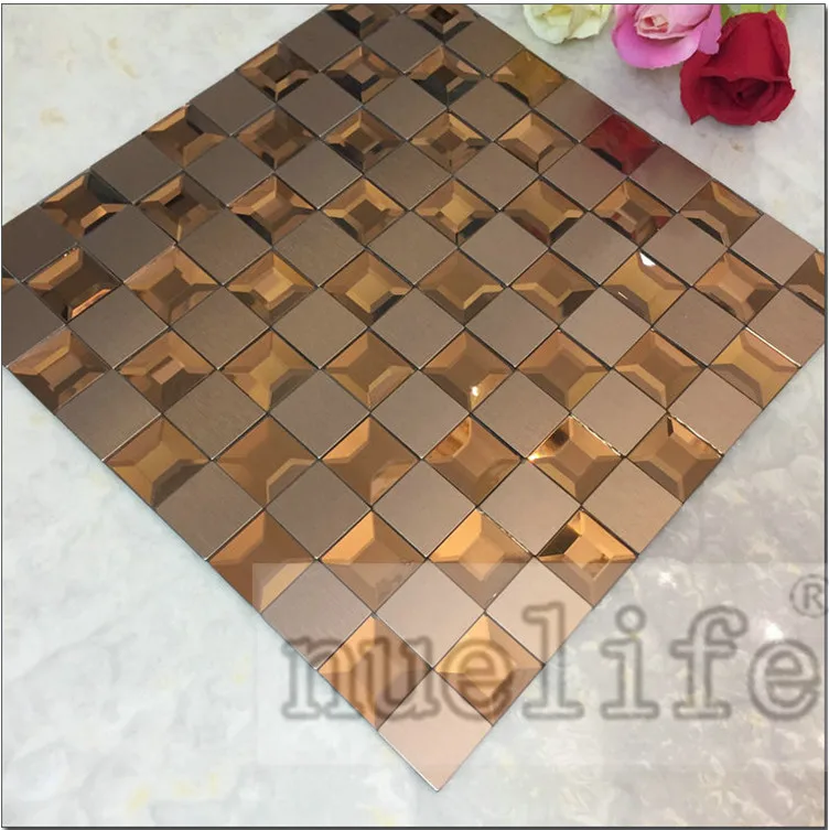 Aluminum composite mosaic beveled mirror five sides edging glass tile living room bedroom bathroom self-adhesive wall stickers