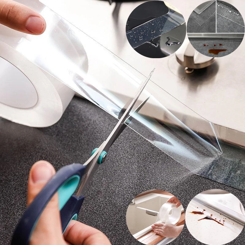 Nano Strong Waterproof Tape Kitchen , Mildew, Oil, Bathroom Mesa Toilet Gap Self-adhesive Transparent Single Face Sealing Strip