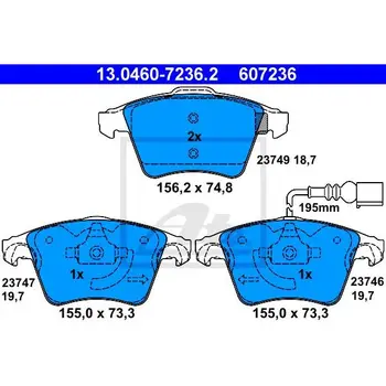 

Disc pads. \ VW T5/Multivan/2.0/3.2/1.9TDi/2.5TDi 03 ATE 13.0460-7236.2