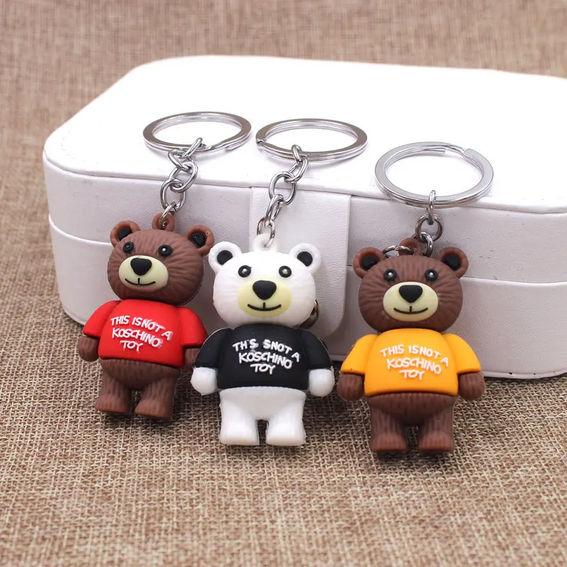 

New Cartoon The bear Key chain Animal Silicone Candy color Keychains Woman leather Jewelry Metal Keyring Car Bag Pendant