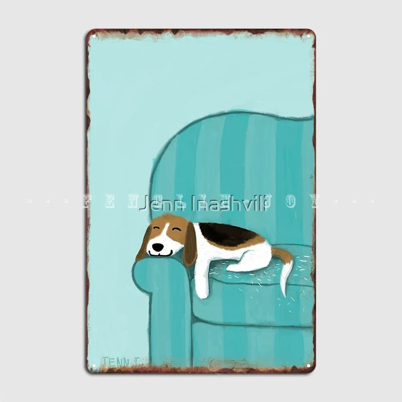 Happy Couch Dog Cute Beagle Metal Platform Poster Wall Murale Cinema Classic Wall Decor Tin Sign Poster