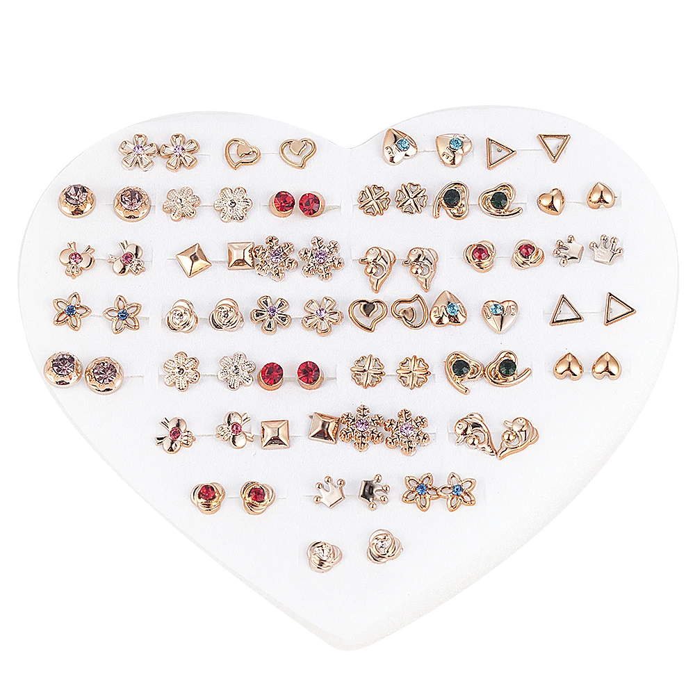 Stud earrings, 12~36 pairs resin plastic crystal diamante flower set, random style
