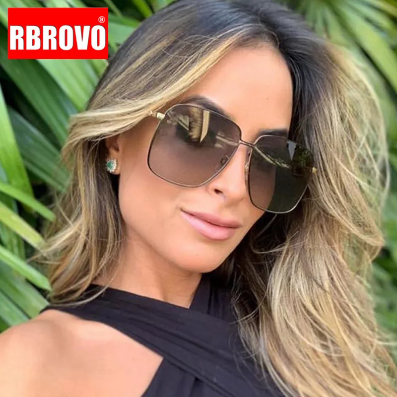 

RBROVO 2023 Large frame Square Women Sunglasses Classic Retro Street Beat Metal Mirror Glasses Men Driving Oculos De Sol UV400