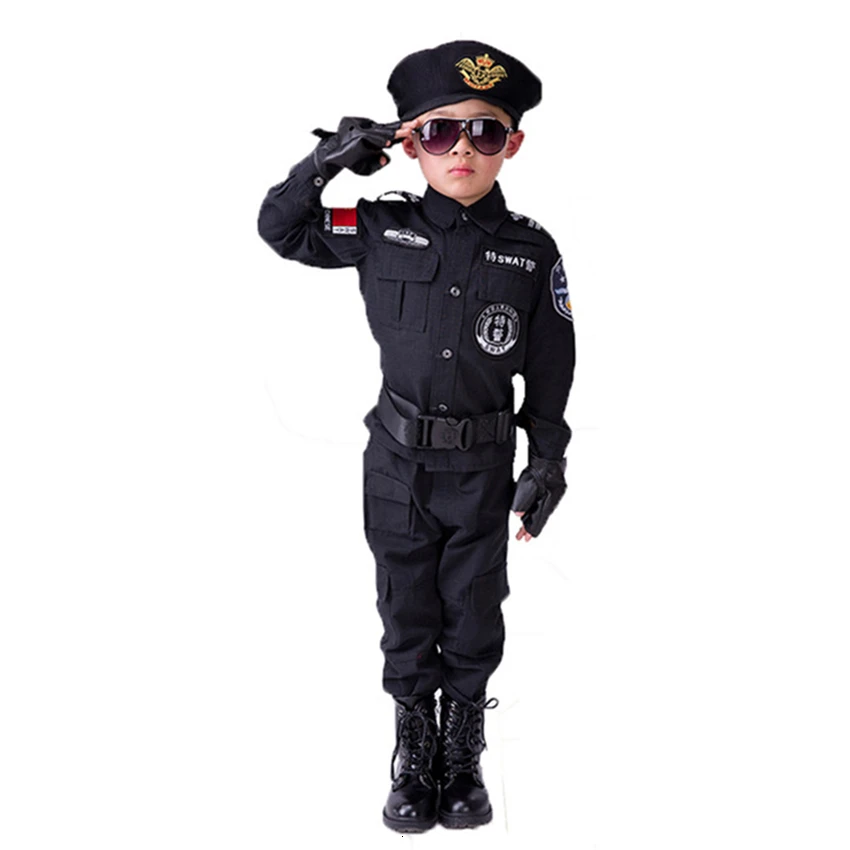 Boys Police Kids Uniform Children Cosplay Policemen Costumes Special Army Military Uniform Kindergarten Performance Clothing Set