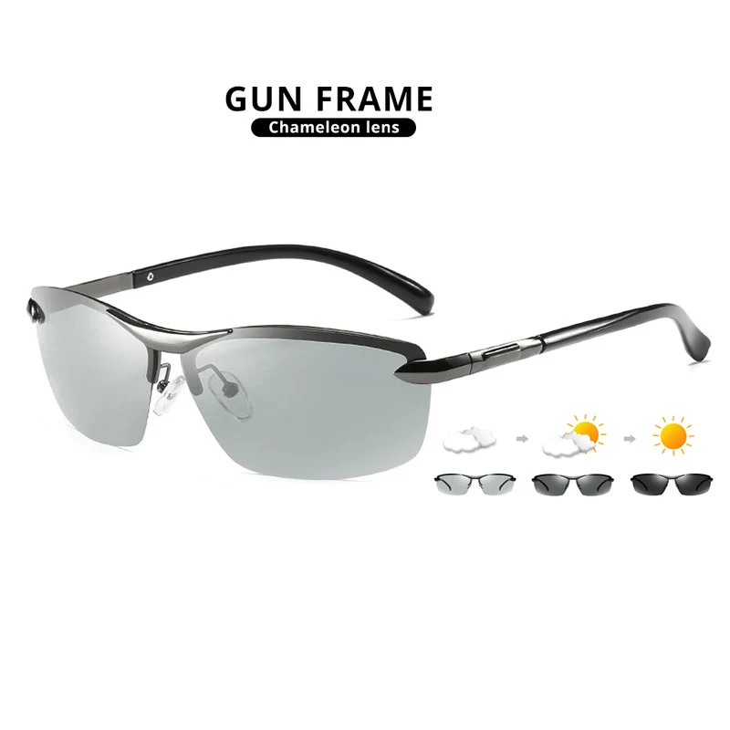 CoolPandas Дизайн Легкие фотохромные солнцезащитные очки поляризационные мужские Хамелеон вождения Рыбалка очки мужские UV400 zonnebril heren - Цвет линз: Gun Frame