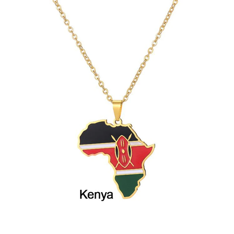 Afrika Kaart Vlag Hanger Ketting Goud Kleur Rvs Ghana Nigeria Congo Somalië Angola Liberia Afrikaanse Sieraden Gift