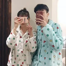 Kawaii Japan Couple Pijama Matching Pajama Set Winter Flannel Warm Sleepwear Coral Fleece Home Clothing Outwear Anime Sin Chanv