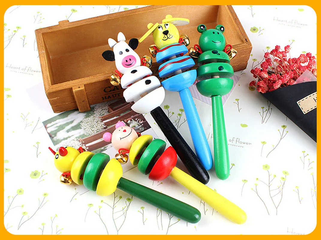 Wooden Shaking Handbell Rattle Sound Toy Musical Instrument Gift for Baby Kid Child Toys for Fun