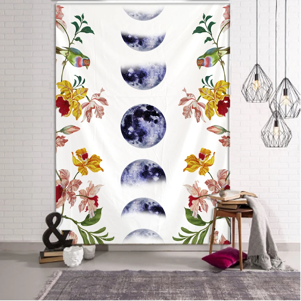 Psychedelic Tapestry Flower Wall Decor Hanging Room Starry Sky Carpet Moon Tapestries Art Home Decoration Accessories tapestry decor