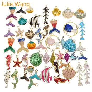 

Julie Wang 10PCS Enamel Marine Organism Charms Alloy Random Mixed Mermaid Shell Fish Necklace Bracelet Jewelry Making Accessory