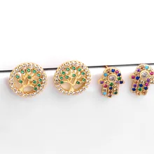 Жизнь гвоздики дерево серьги для женщин Хамса рука Фатимы Серьги Золото Цвет CZ проложили Радуга ювелирные изделия маленькие шпильки Aretes изысканные MZ052