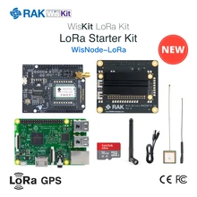 Lora starter kit raspberry pi 3b + chapéu edição semtech sx1301 módulo wisnode lora com 16g tf cartão aplicação lorawan