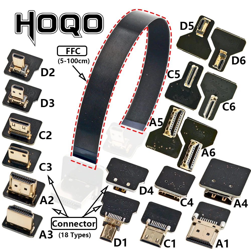 Câble Ruban Hdmi 90 Degrés Mini/micro Hdmi Vers Connecteur Pcb