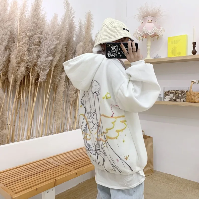 ulzzang japan style cartoon pullovers hooded fashion brand hoodies women loose bf oversize Sweatshirts Hipster autumn winter new