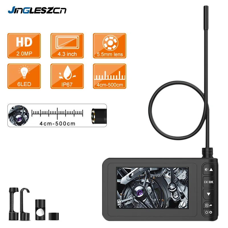 Endoscopio Industrial de 5,5mm, boroscopio Digital de 1080P, cámara de inspección de 4,3 pulgadas con pantalla LCD de serpiente, impermeable, con 6 LED