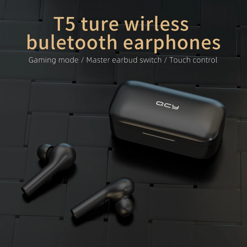 QCY T5 беспроводные Bluetooth наушники V5.0 сенсорное управление стерео HD говорящий с батареей 380 мАч